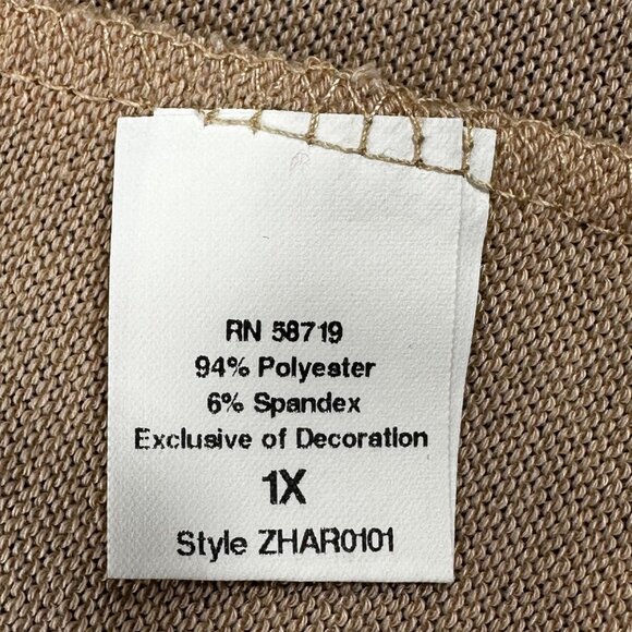 NY Collection Women's Sz 1X One Button Over Shirt 3/4 Sleeve Brown Preowned Snag - Picture 5 of 14